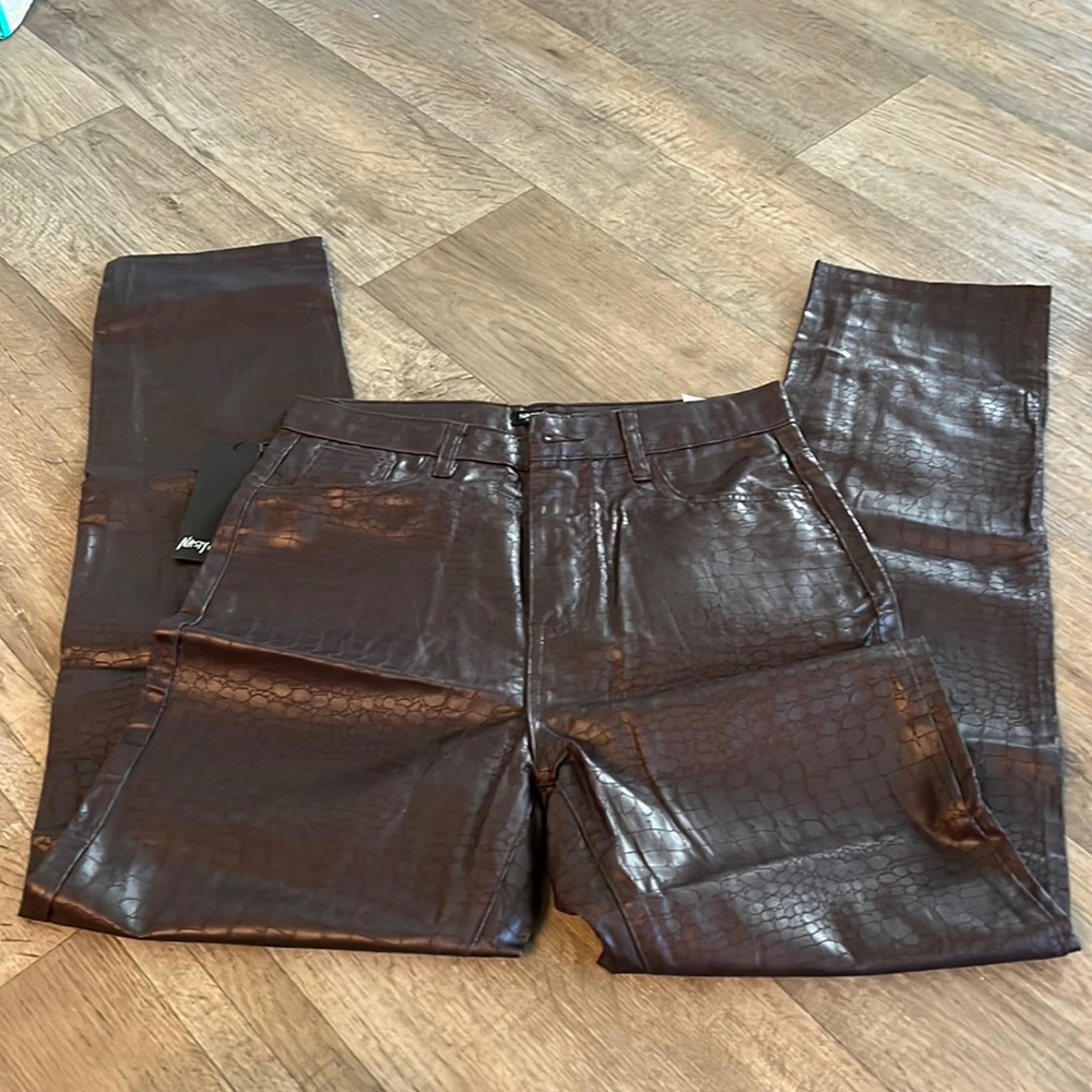 Croc coated split hem relaxed jeans